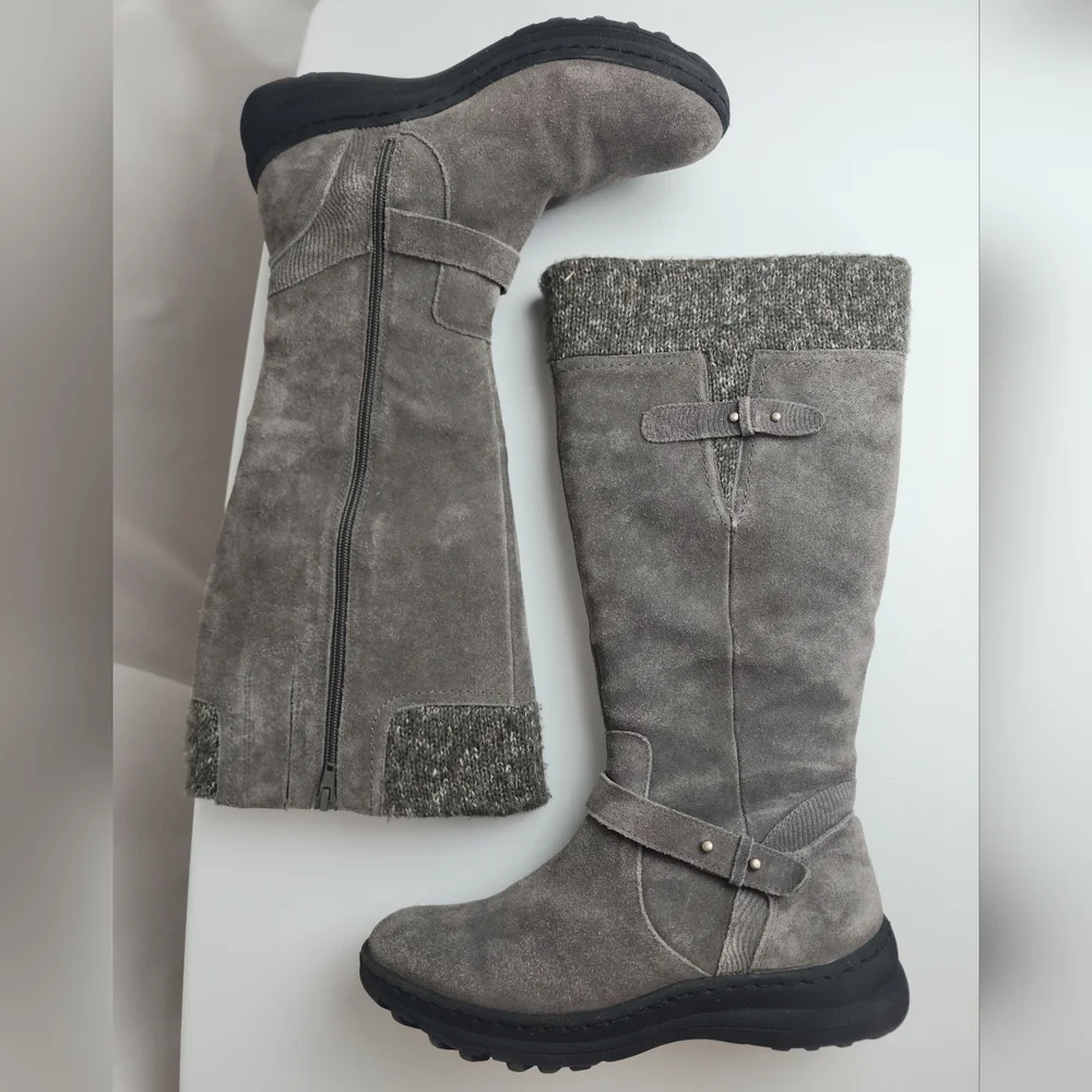 BareTraps Gray Sweater Cuff & Suede Faux Fur Lined Tall Boots 9 M Warm Winter